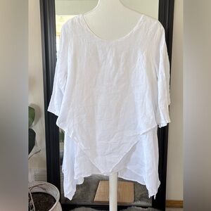 MATCH POINT USA White Linen Lagenlook Oversized Shirt Top